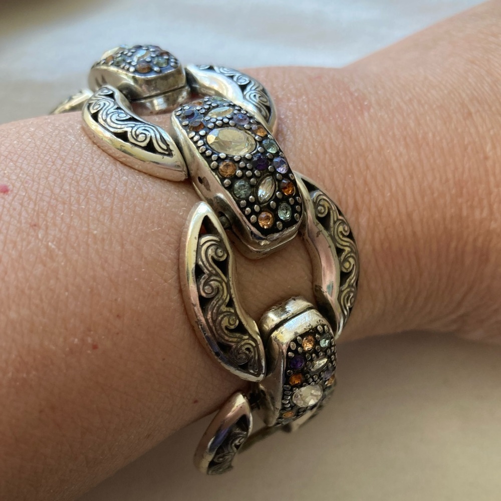 Brighton Stunning Chunky Link Bracelet Ornate with Rhinestones